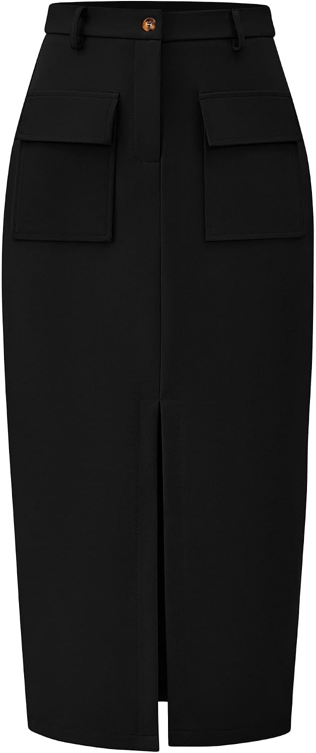 KIRUNDO Womens High Waist Cargo Midi Pencil Skirt
