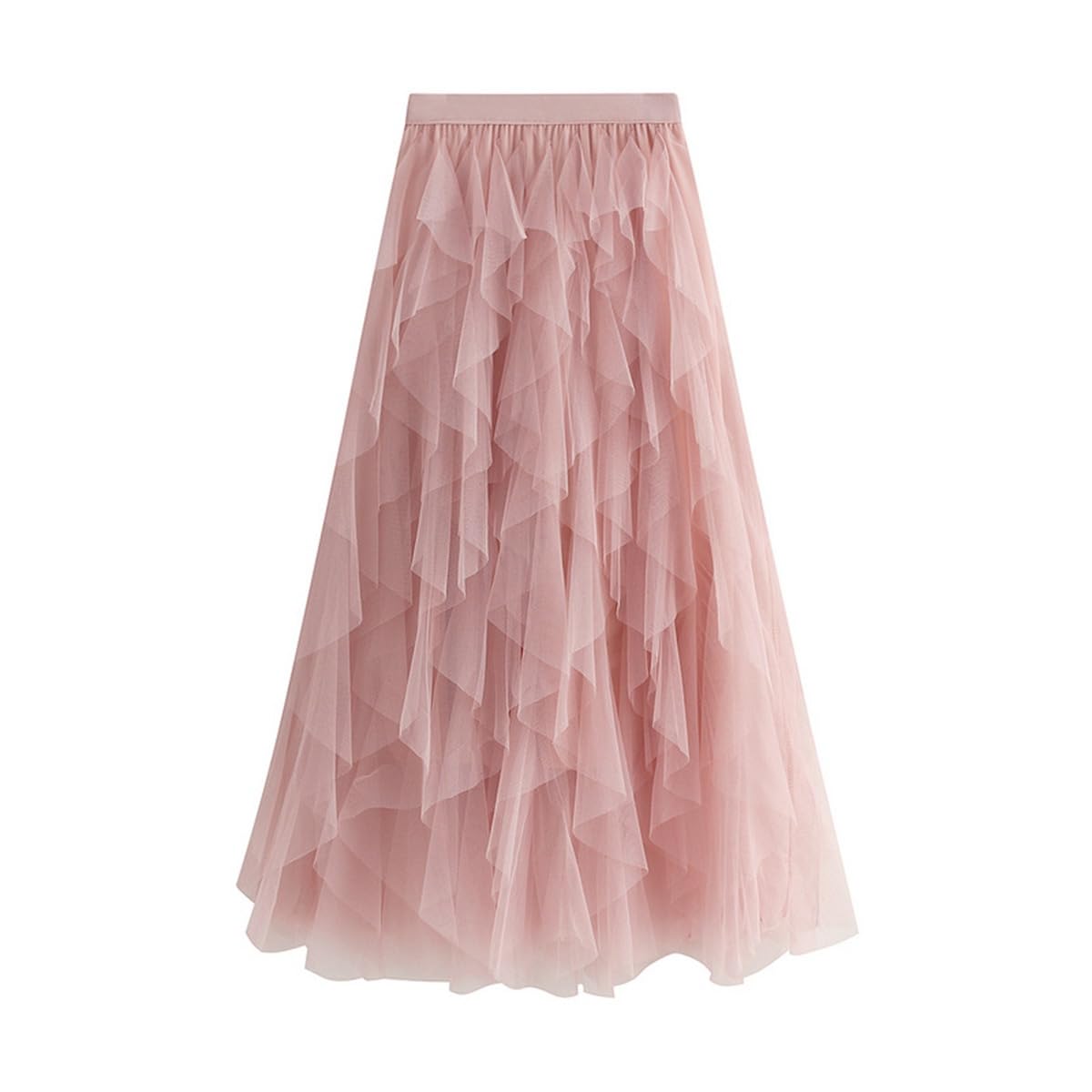 Womens One Size Skirt Mesh Layered Hem Fluffy Multilayer Tiered Puffy Ruffles Tulle (Midi Pink)