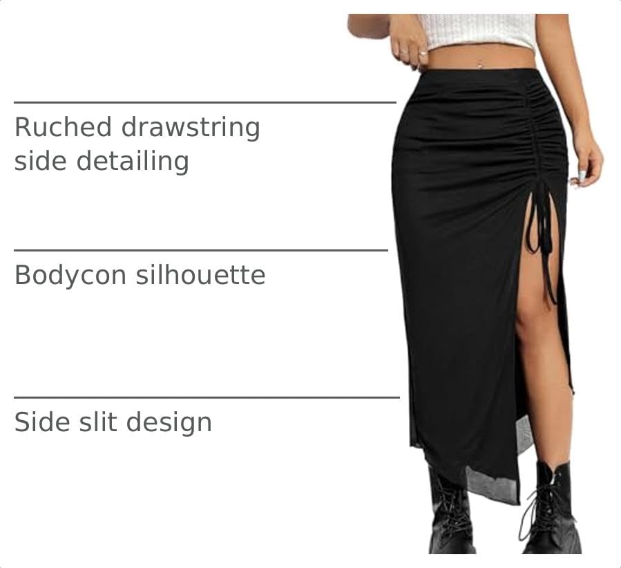SHENHE Women's High Slit Skirt Asymmetrical Mesh High Waisted Long Skirts