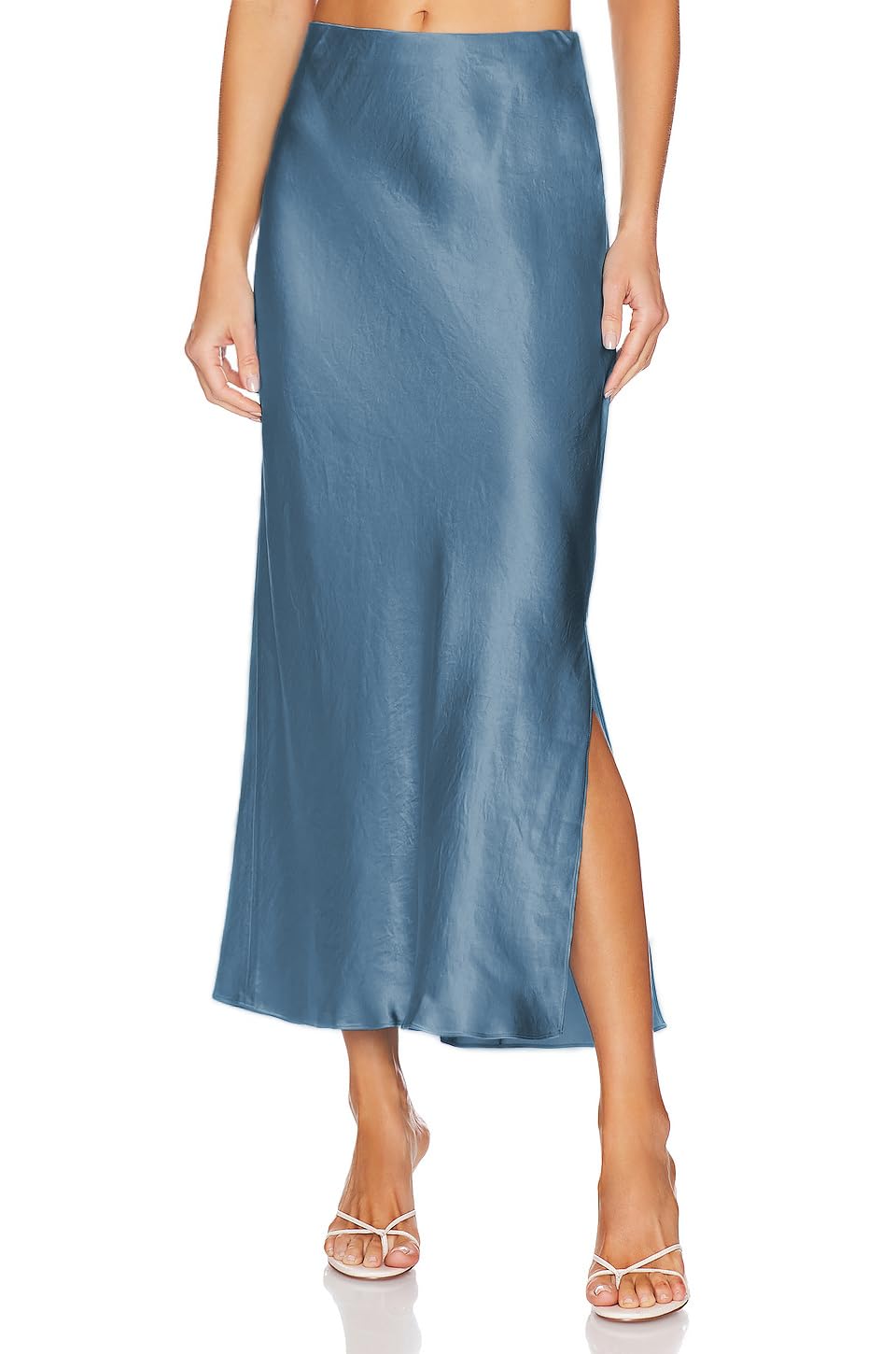 Womens Satin Silk Maxi Slit Skirt Elastic Waistband Leopard Print Maxi Long Satin Slit Skirts for Women