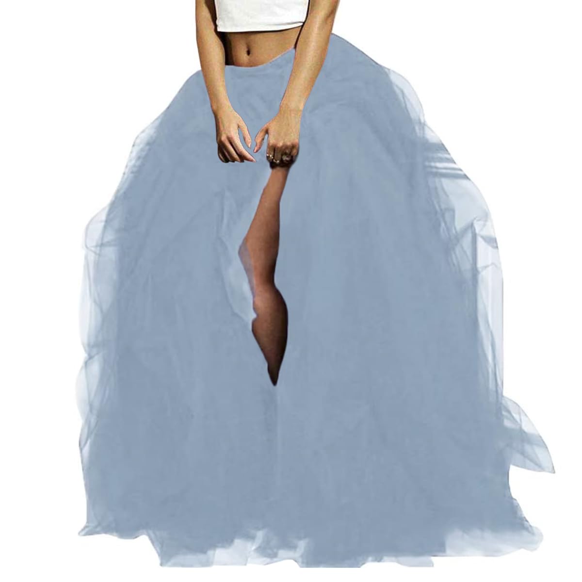 WDPL Women's Long Maxi Slit Tulle Special Occasion Bustle Night Out Skirt