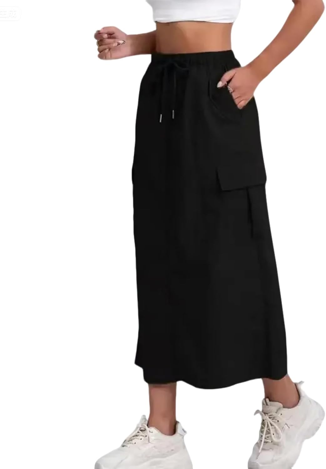 Womens Cargo Skirt High Waisted Drawstring Quick Dry Maxi Skirt Trendy Back Slit A Line Long Skirts Summer Skirts