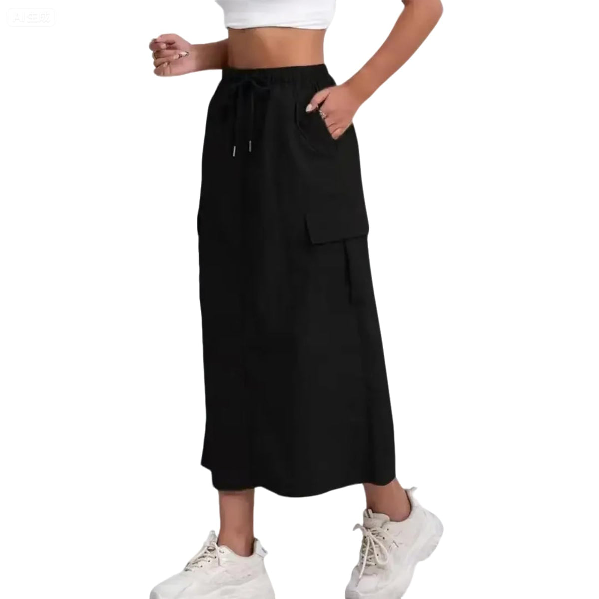 Womens Cargo Skirt High Waisted Drawstring Quick Dry Maxi Skirt Trendy Back Slit A Line Long Skirts Summer Skirts