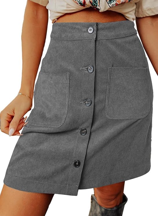 Happy Sailed Womens Corduroy Skirts Fall Winter High Waisted Button Down A-line Short Mini Skirt with Pockets