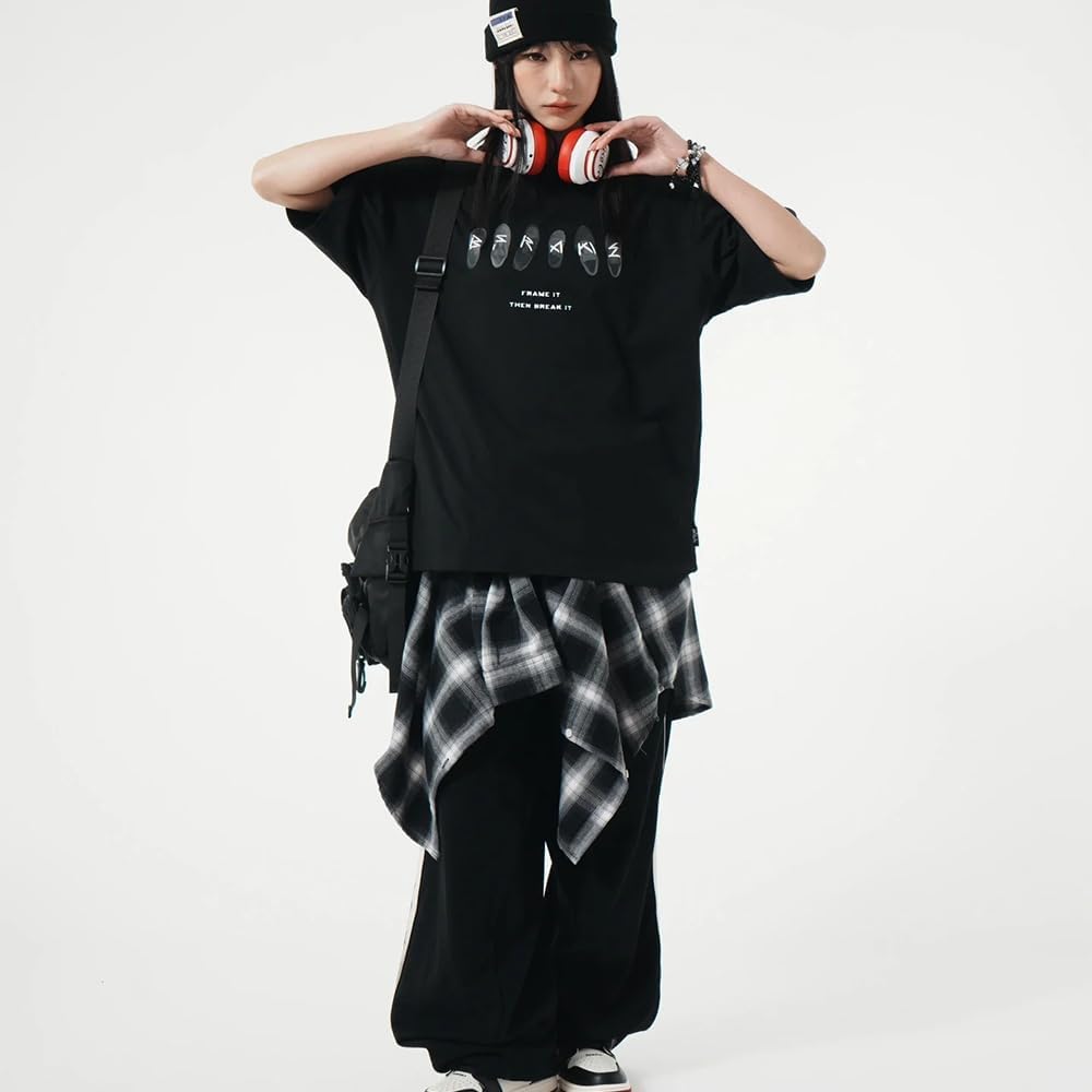 OULIGET Women's Grunge Mini Plaid Skirt,Hip-Hop One-Piece Tie Up Asymmetrical Skirt,Y2k Overlapping Jeans Decorate Skater