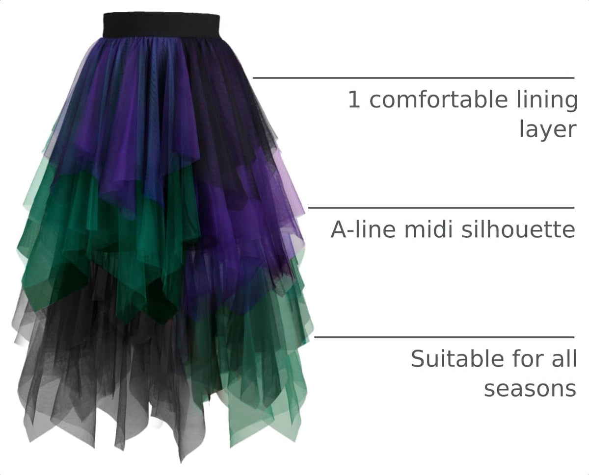 Hanpceirs Women's Tulle Skirts Layered Midi Skirt