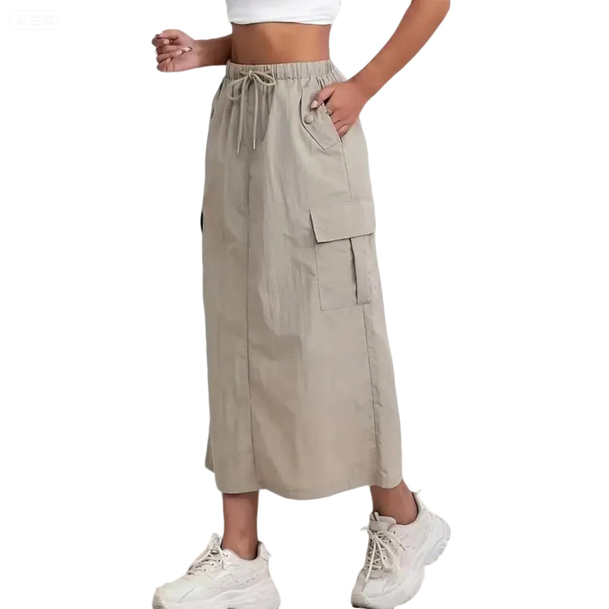 Womens Cargo Skirt High Waisted Drawstring Quick Dry Maxi Skirt Trendy Back Slit A Line Long Skirts Summer Skirts