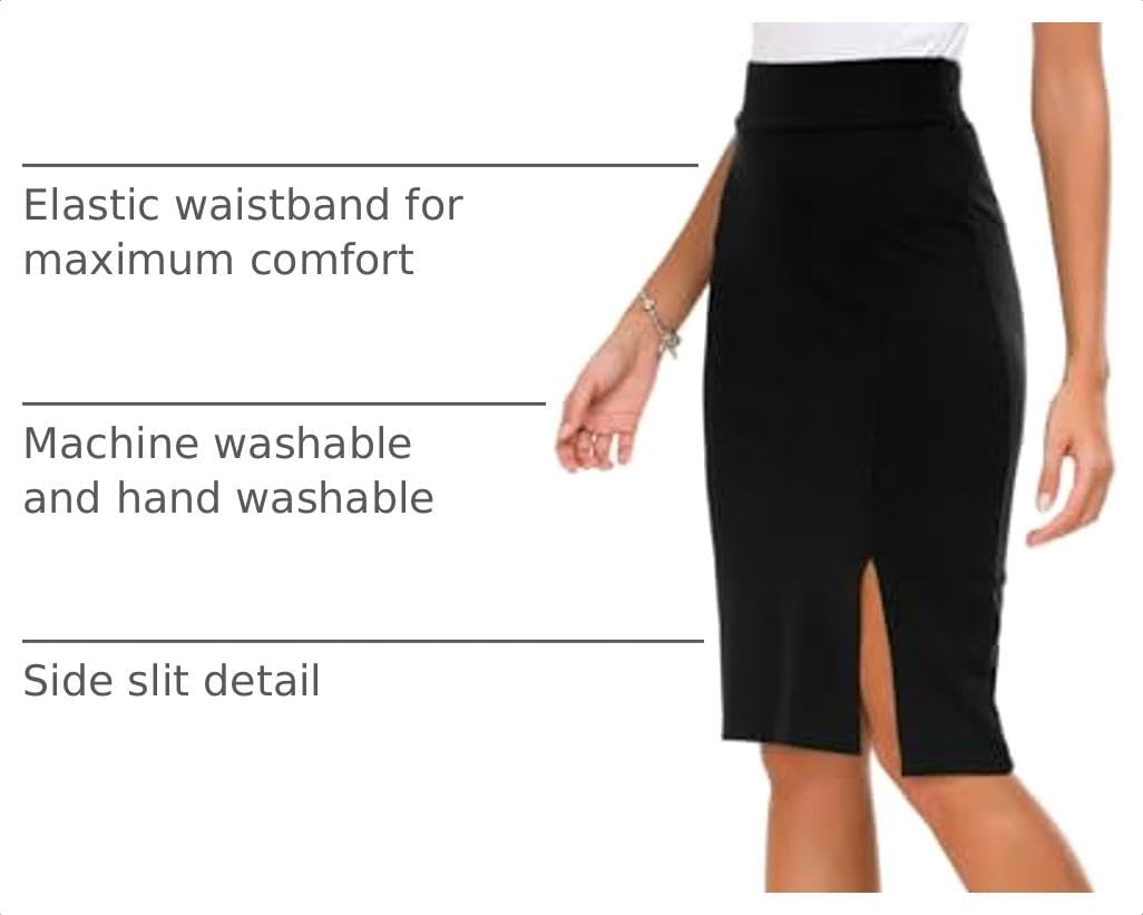 Urban CoCo Women's Knee Length Stretch Pencil Skirt High Waisted Bodycon Midi Straight Skirt