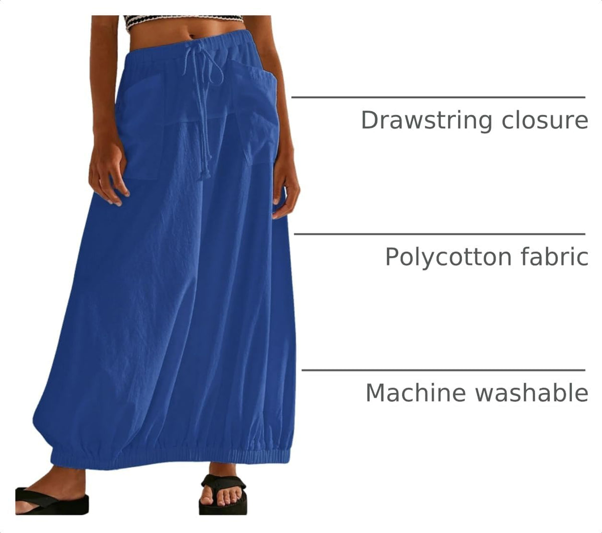 CHARTOU Women Baggy Parachute Skirt Comfy Casual Cotton Y2k Cargo Maxi Long Skirt