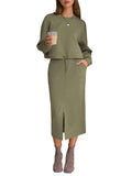 EXLURA Women Fall 2 Piece Skirts Set with Pockets Trendy Matching Outfit
