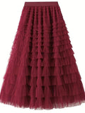 Womens One Size Skirt Mesh Layered Hem Fluffy Multilayer Tiered Puffy Ruffles Tulle (Midi Pink)