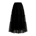kephy Women's A-Line Tiered Flowy Tulle Midi Skirt High Elastic Waist