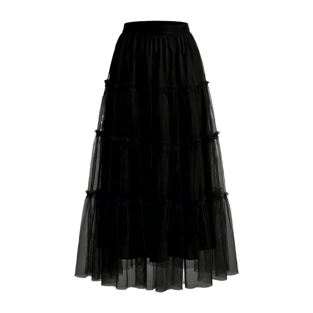 kephy Women's A-Line Tiered Flowy Tulle Midi Skirt High Elastic Waist