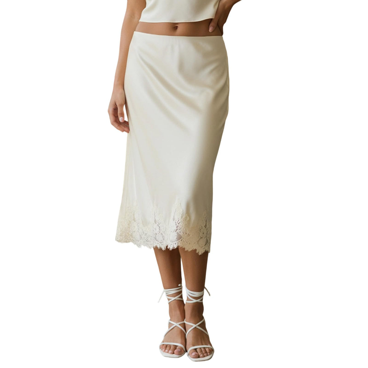 Women's Satin Skirt High Waisted Side Split Asymmetric Lace Patchwork Midi Skirt Bodycon Long Skirts Trendy