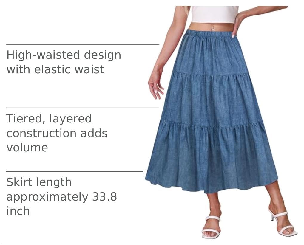 Kingfancy Women's Boho Midi Skirt A-Line Flowy Skirts