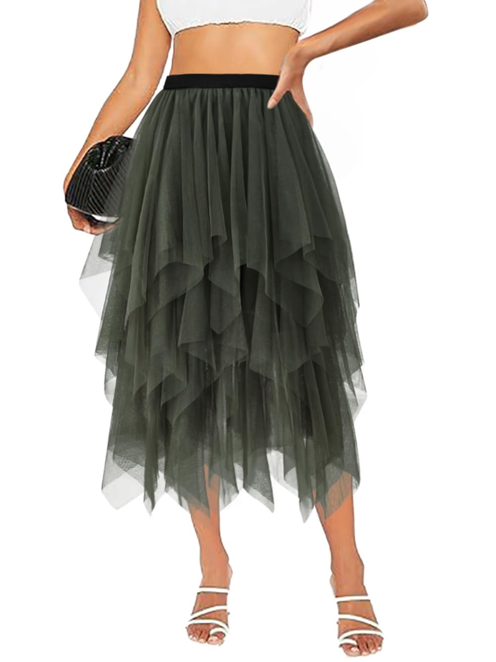 Tulle Skirts for Women Midi Long Tutu Skirt A-Line Mesh Layered Fairy Trendy High Elastic Waist Halloween Skirts