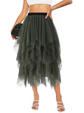 Tulle Skirts for Women Midi Long Tutu Skirt A-Line Mesh Layered Fairy Trendy High Elastic Waist Halloween Skirts