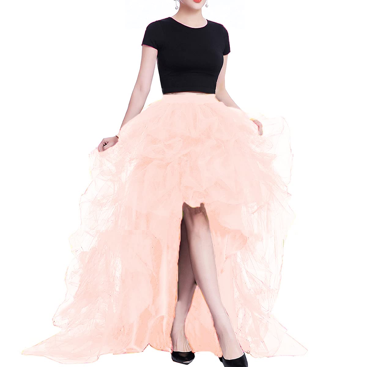 Lisong Women High Waist High Low Layered Tulle Floor Length Spectial Occasion Skirt