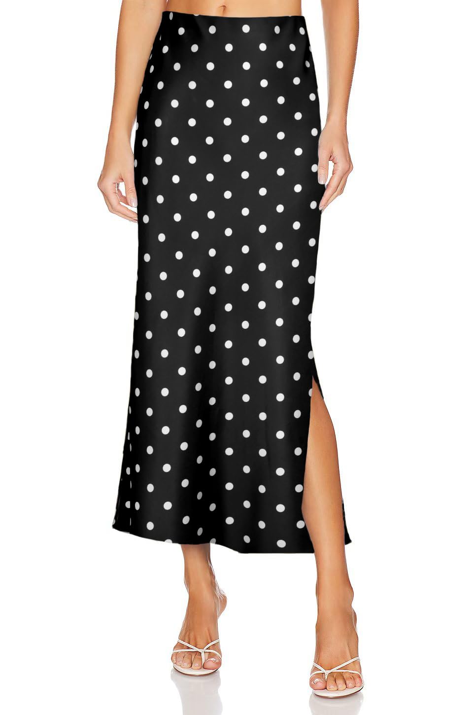 Womens Satin Silk Maxi Slit Skirt Elastic Waistband Leopard Print Maxi Long Satin Slit Skirts for Women