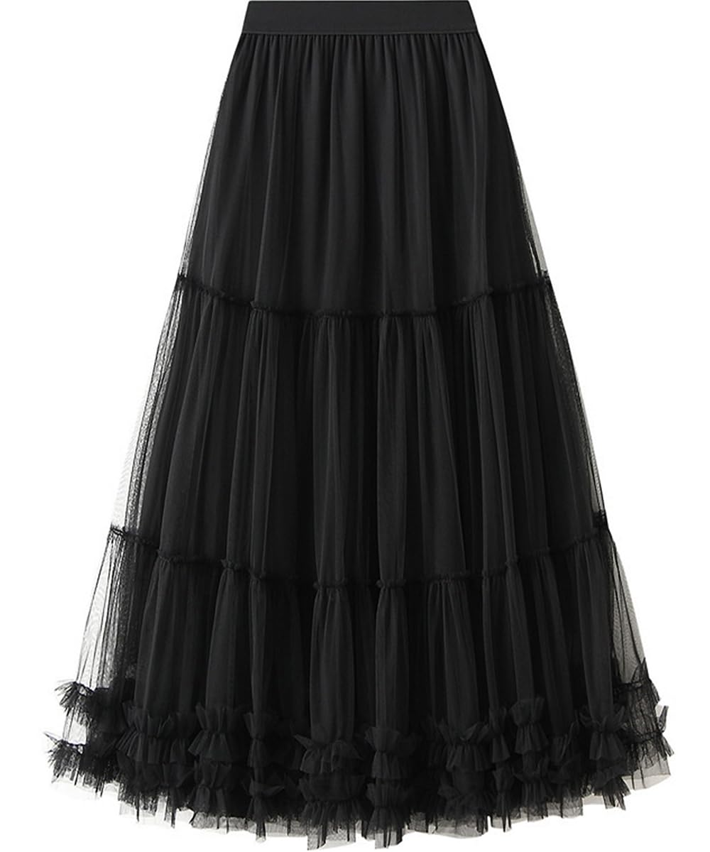 Tulle Skirts for Women Long Length Tutu Fairy Tiered Skirt A Line Mesh Elastic Waist Skirts