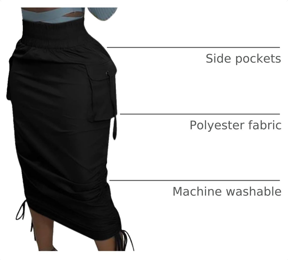 Voghtic Women’s Cargo Drawstring Ruched High Waist Pencil Long Skirt