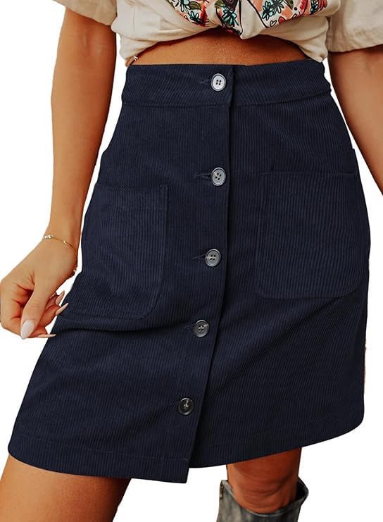 Happy Sailed Womens Corduroy Skirts Fall Winter High Waisted Button Down A-line Short Mini Skirt with Pockets