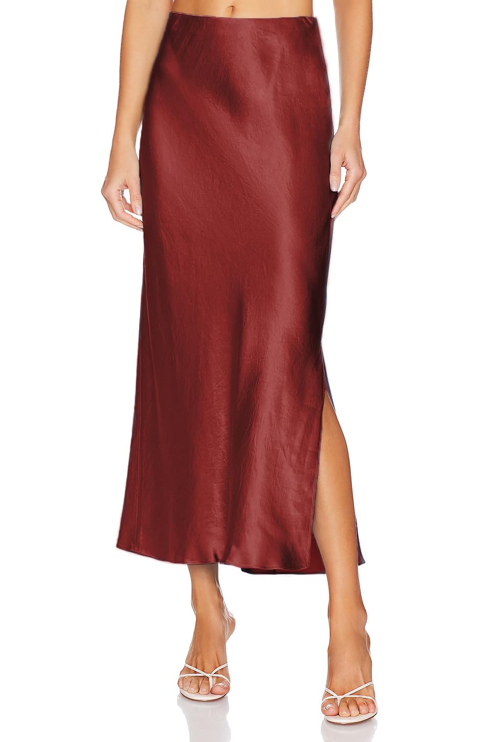 Womens Satin Silk Maxi Slit Skirt Elastic Waistband Leopard Print Maxi Long Satin Slit Skirts for Women