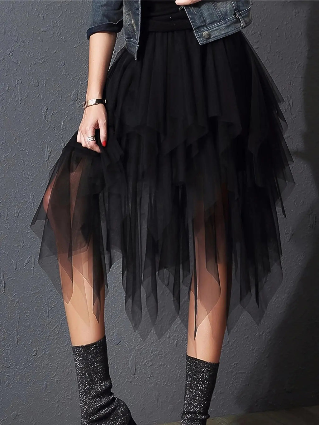 Women's Asymmetrical Hem Tulle Skirt, Fashion Bottoms, Elegant Fashion Mesh Skirt for Party Club Dating, Ladies Summer Clothes Valentine's Day, gift, Clothing