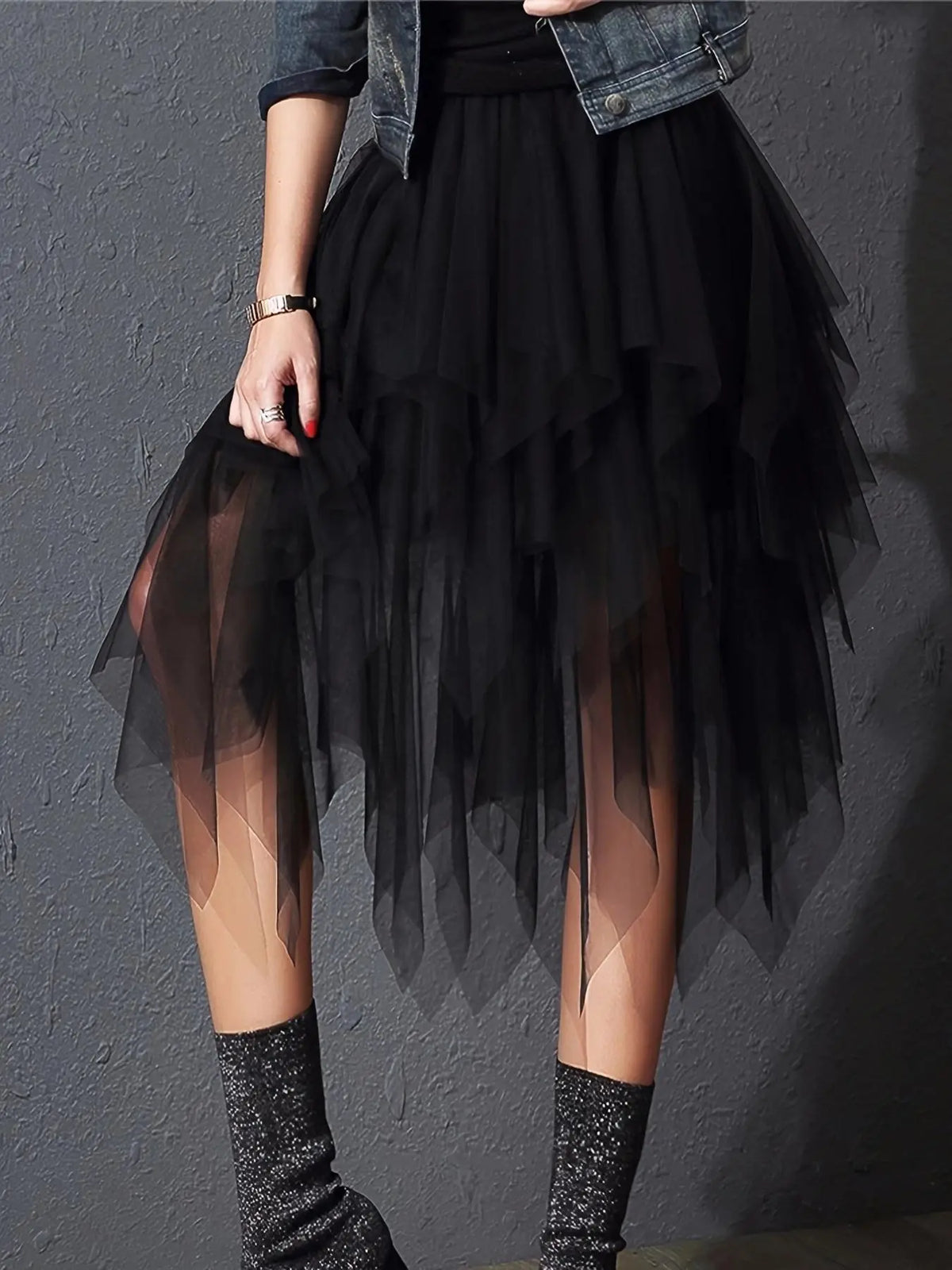 Women's Asymmetrical Hem Tulle Skirt, Fashion Bottoms, Elegant Fashion Mesh Skirt for Party Club Dating, Ladies Summer Clothes Valentine's Day, gift, Clothing