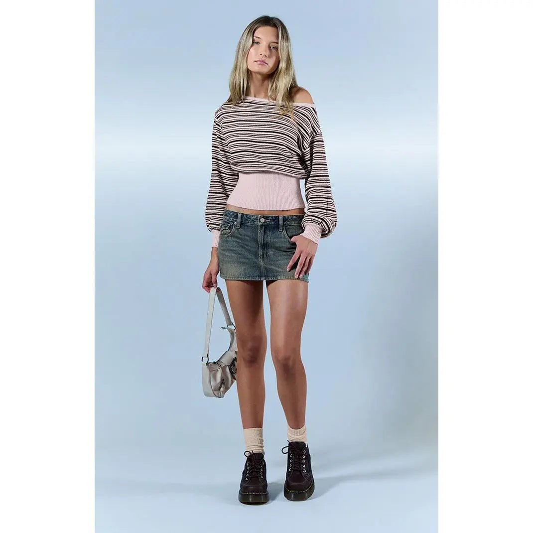 Pacsun Women's Piper Medium Blue Back Pocket Low Rise Jean Micro Skirt - Multicolor