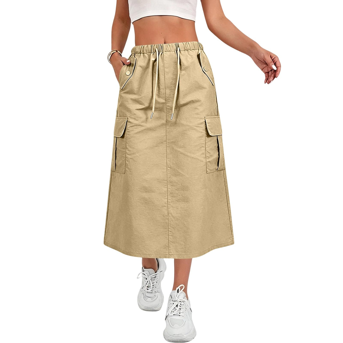 Cargo Skirts for Women Y2K Quick Dry Hiking Maxi Skirt Casual Drawstring High Waisted Parachute Skirts with Pockets