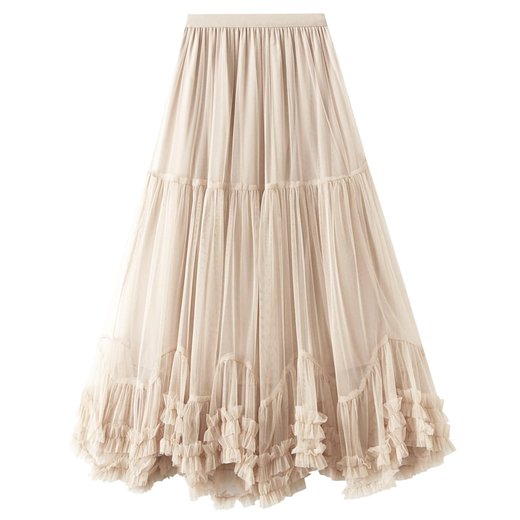 Flygo Womens Maxi Tulle Skirt A Line Tiered Mesh Tutu Fairy Skirts