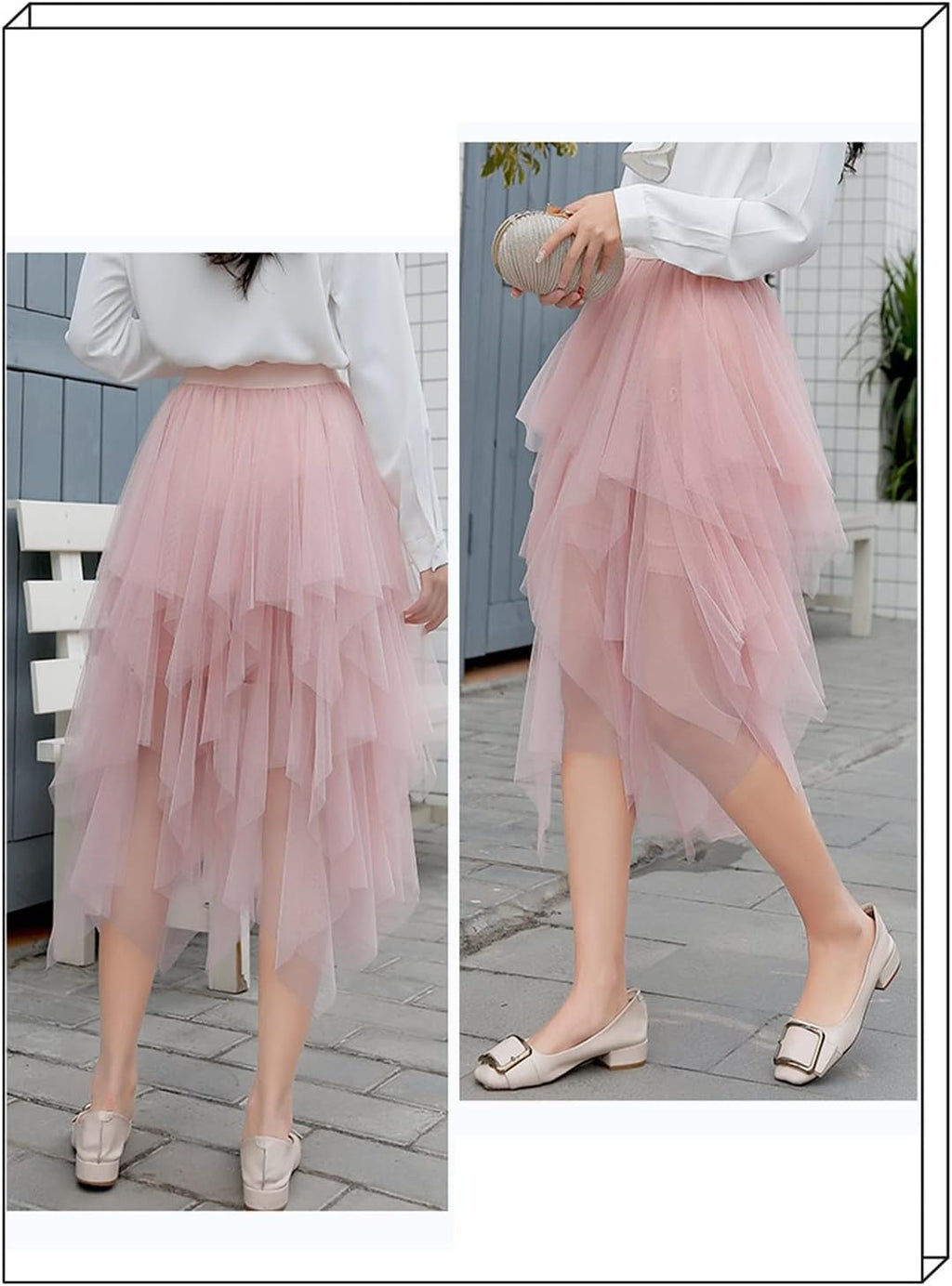 Reaowazo Tulle Skirts for Women Midi Long Fairy Skirt Tutu A-Line Mesh Layered High Elastic Waist Halloween Skirts