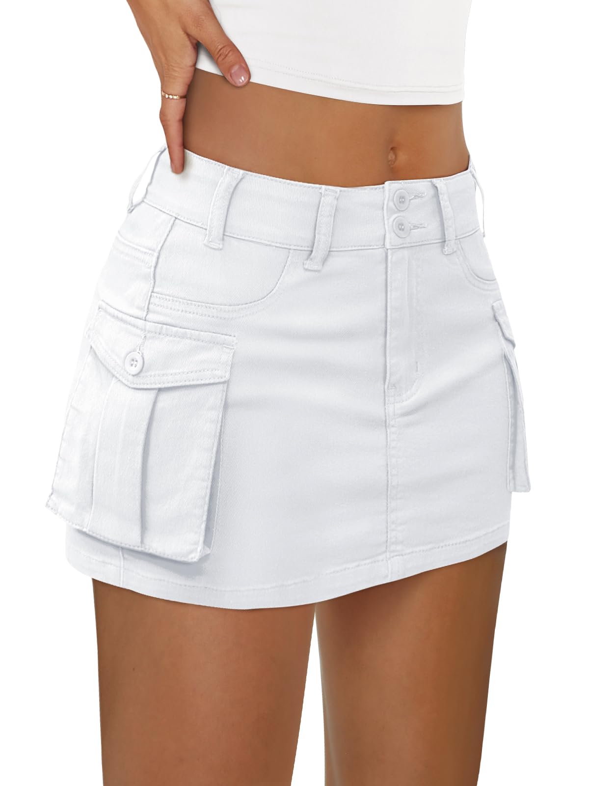 LILLUSORY Women Cargo Mini Skirt Denim Jean Dress with Pocket