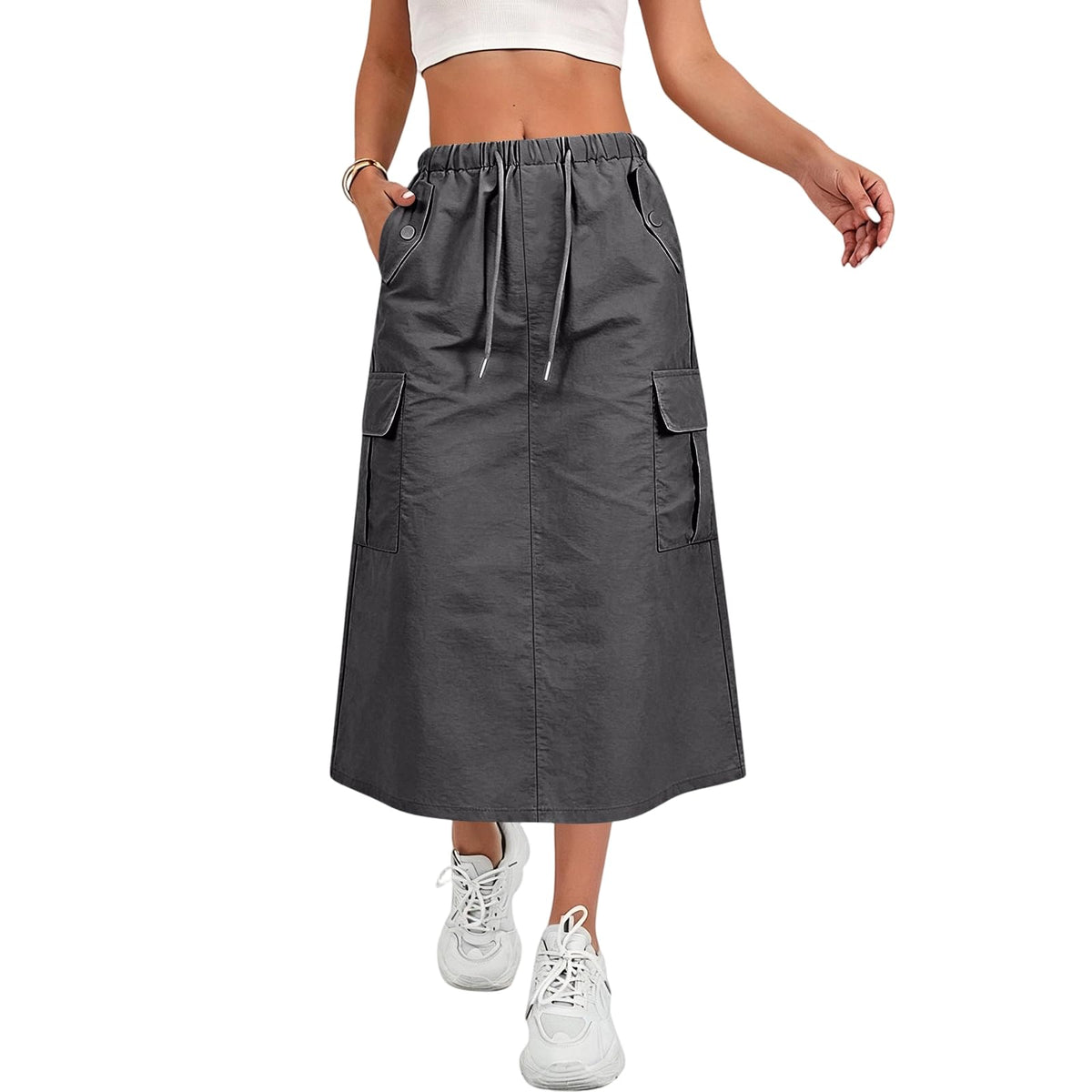 Cargo Skirts for Women Y2K Quick Dry Hiking Maxi Skirt Casual Drawstring High Waisted Parachute Skirts with Pockets