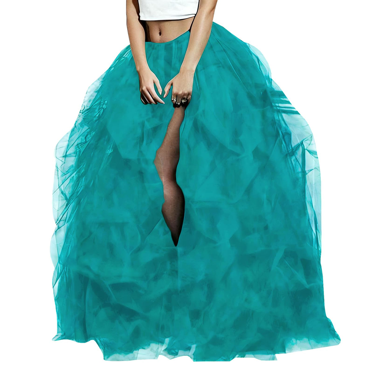 WDPL Women's Long Maxi Slit Tulle Special Occasion Bustle Night Out Skirt