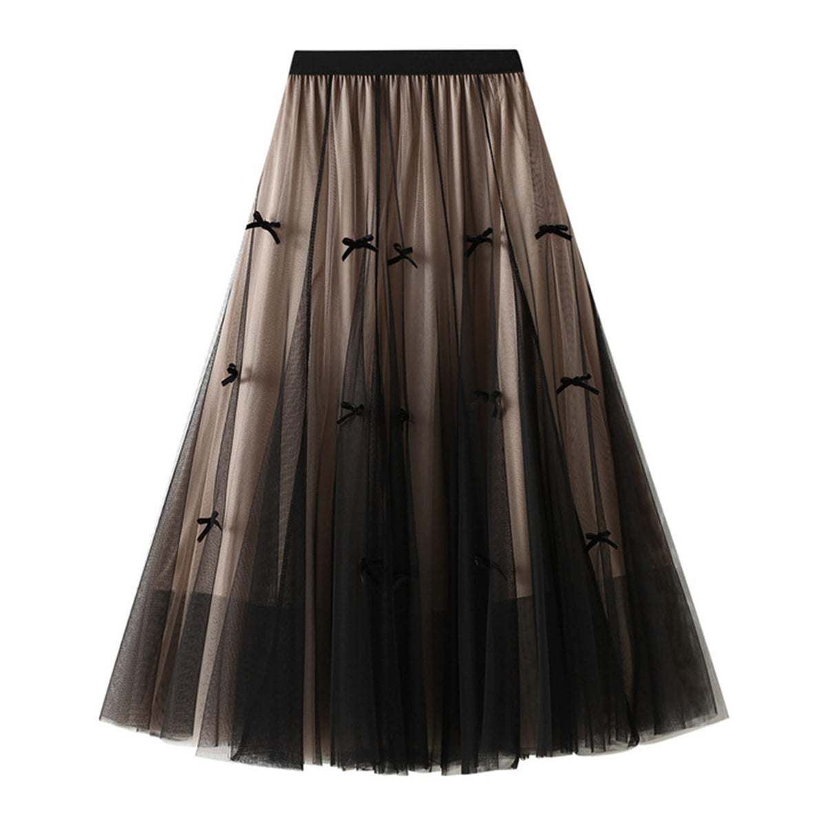 Dirholl Women's A-Line Fairy Patterned Elastic Waist Ruffle Tulle Layered Midi Skirt