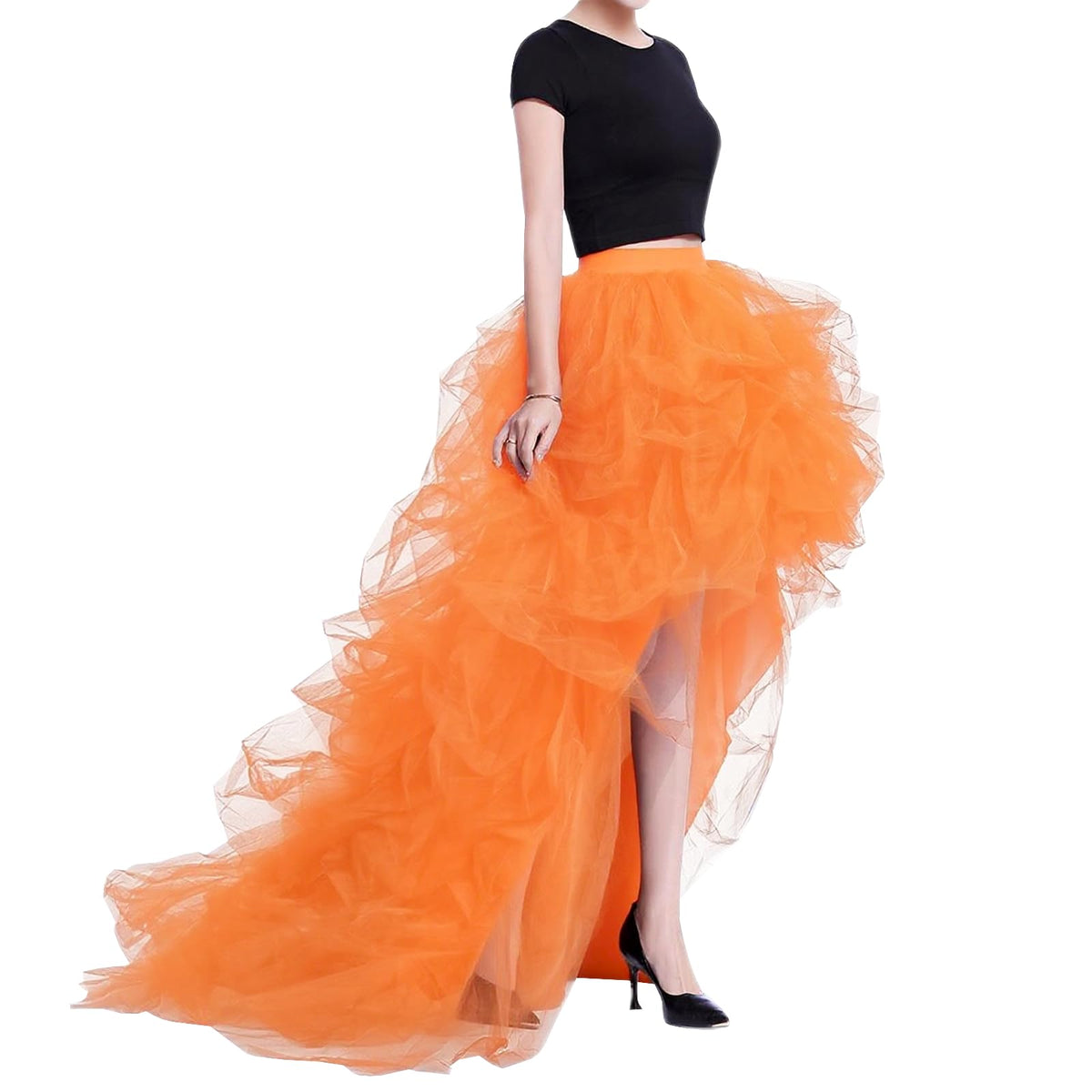 WDPL Women’s High Low Ruffled Tulle Skirt, Long Back Hem for Party Evening