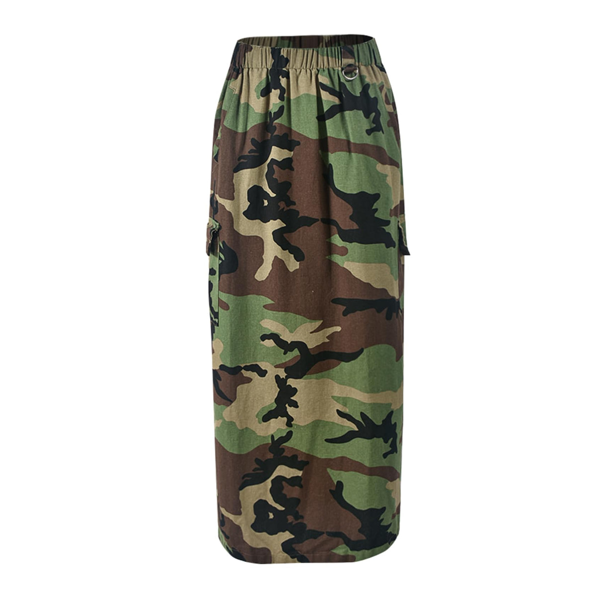 Womens Summer Camo Skirt Casual Elastic High Waist Cargo Long Skirt