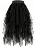 Women's Tulle Skirt High Low Layered A-Line Midi Fairy Skirt - Midi Length Irregular Tutu Skirt for Party 80s Outfit