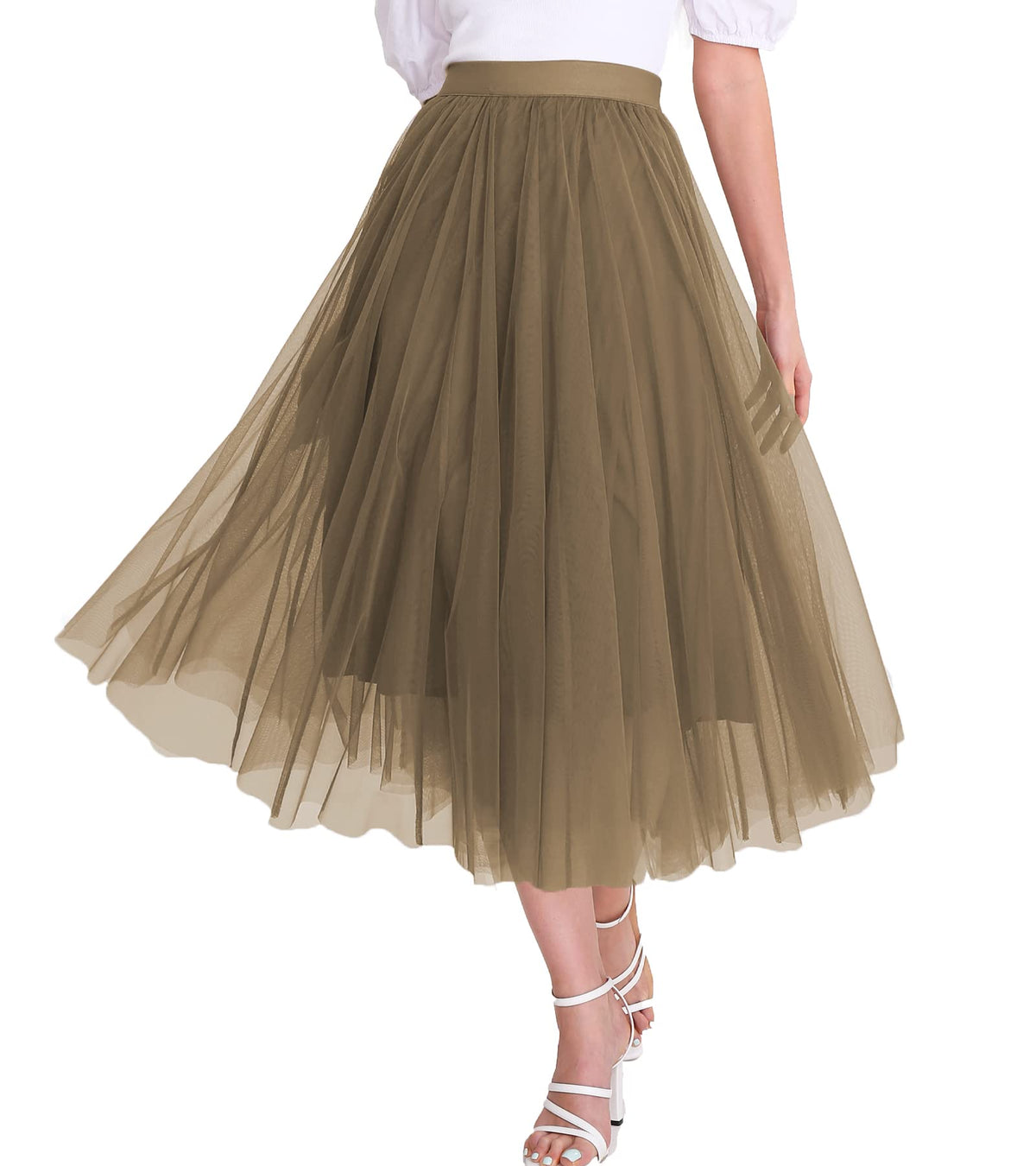 Women’s Tulle Skirts Midi Elastic High Waist Pleated Mesh Flowy A-Line Party Long Tutu Skirts…