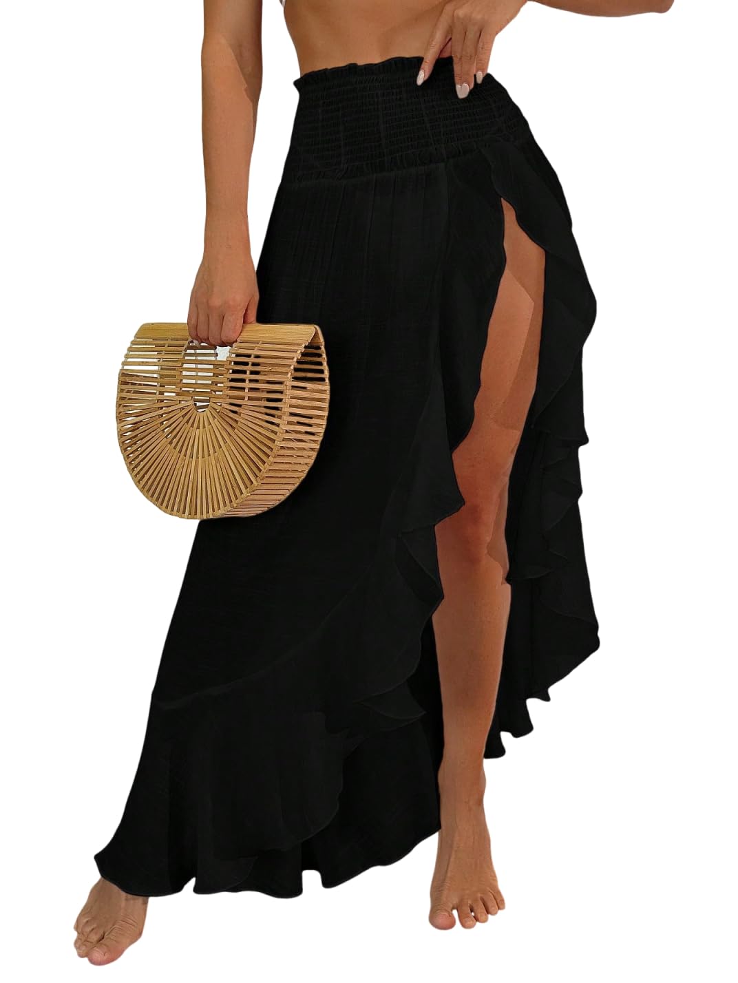 ZAFUL Split to Thigh Swimsuit Coverup for Women Semi-Sheer Maxi Skirt