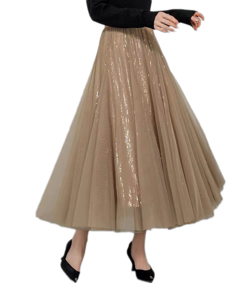 Women’s Tulle Skirts Midi Elastic High Waist Pleated Mesh Flowy A-Line Party Long Tutu Skirts…