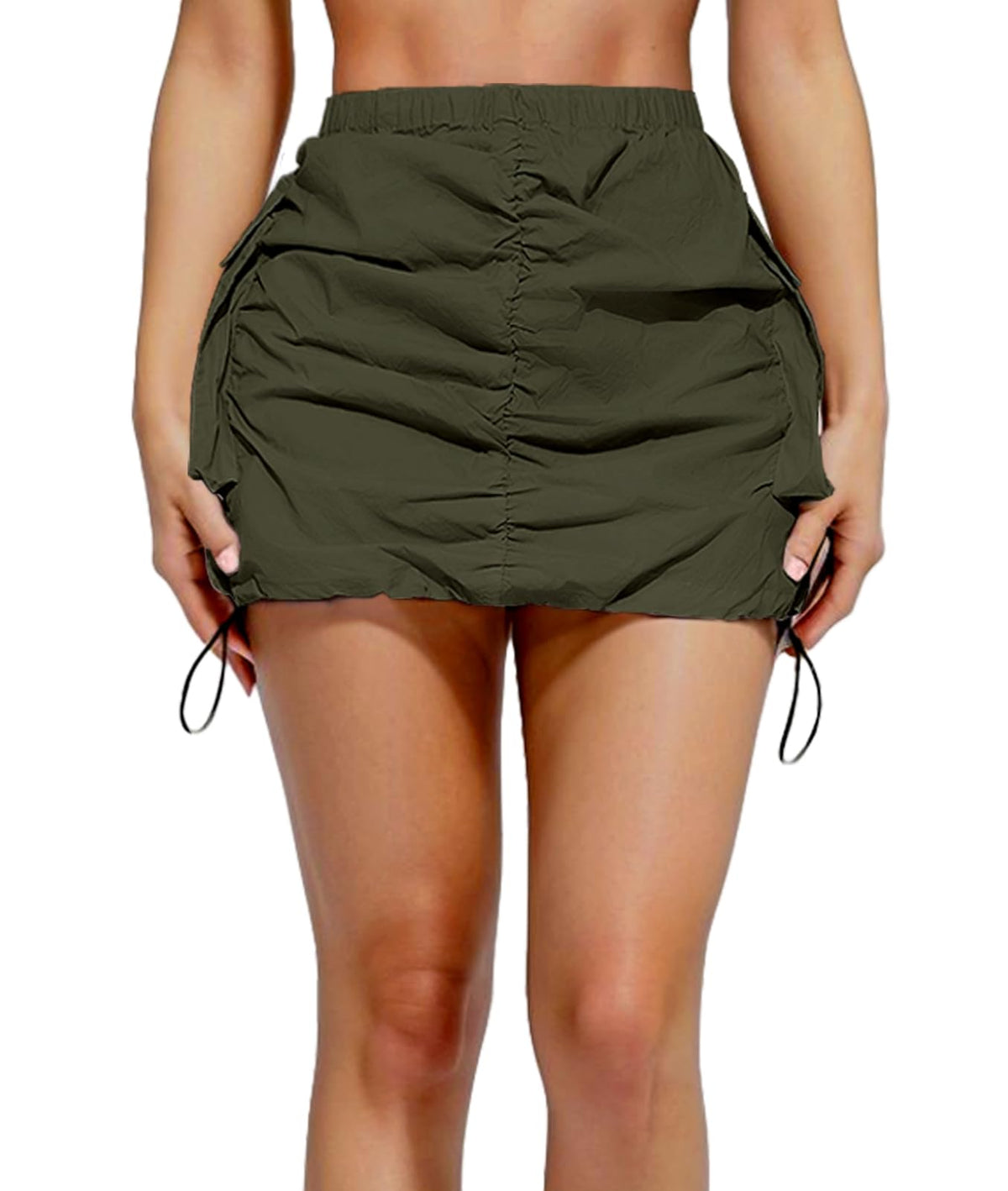 Women Cargo Mini Skirt Ruched High Waisted