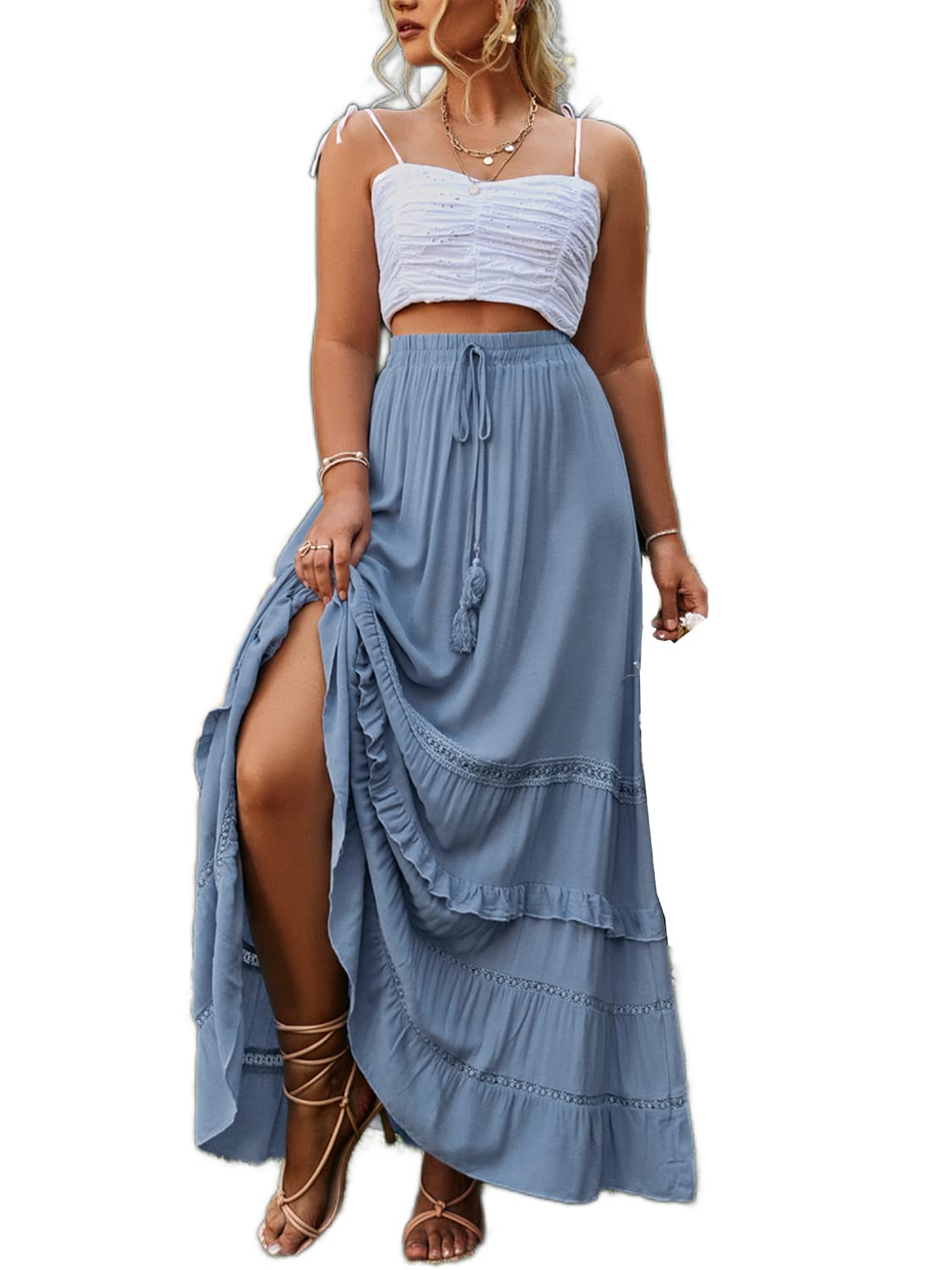 BerryGo Women's Boho Floral Wrap Maxi Skirt High Waisted Long Skirt with Slit