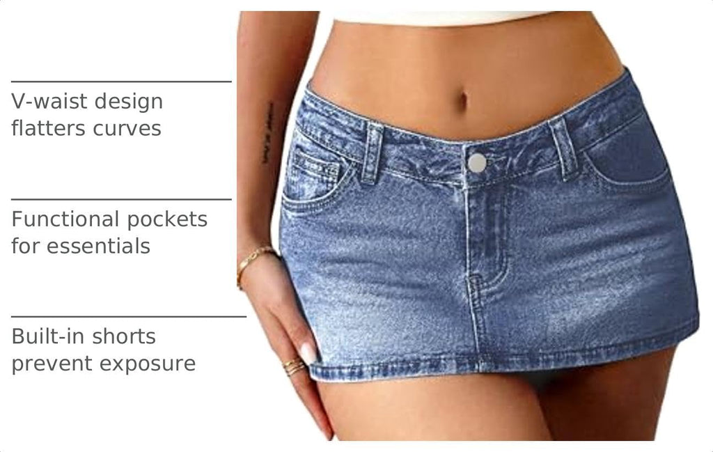 ELLEVEN Low Rise Stretchy Jean Skorts for Woman with Underneath