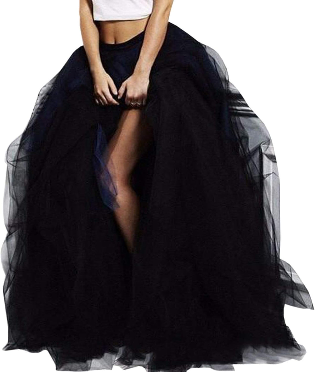 WDPL Women's Long Maxi Slit Tulle Special Occasion Bustle Night Out Skirt