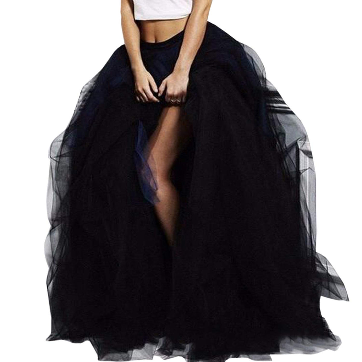 WDPL Women's Long Maxi Slit Tulle Special Occasion Bustle Night Out Skirt