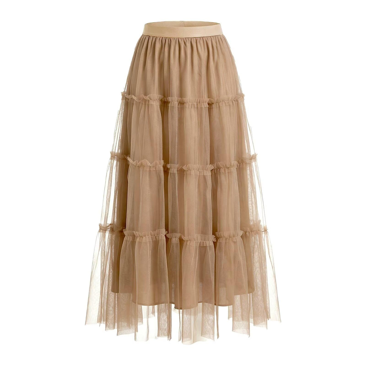 kephy Women's A-Line Tiered Flowy Tulle Midi Skirt High Elastic Waist