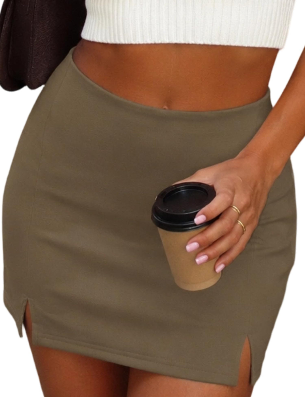 Rapbin Women High Waist Slit Bodycon Mini Skirt with Built-in Shorts